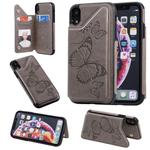 For iPhone XR Butterfly Embossing Pattern Shockproof Protective Case with Holder & Card Slots & Photo Frame(Gray)