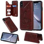 For iPhone XS Max Butterfly Embossing Pattern Shockproof Protective Case with Holder & Card Slots & Photo Frame(Brown)
