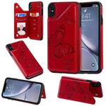 For iPhone XS Max Butterfly Embossing Pattern Shockproof Protective Case with Holder & Card Slots & Photo Frame(Red)