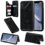 For iPhone XS Max Butterfly Embossing Pattern Shockproof Protective Case with Holder & Card Slots & Photo Frame(Black)