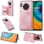 For Huawei Mate30 Pro Butterfly Embossing Pattern Shockproof Protective Case with Holder & Card Slots & Photo Frame(Rose Gold)