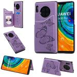 For Huawei Mate30 Pro Butterfly Embossing Pattern Shockproof Protective Case with Holder & Card Slots & Photo Frame(Purple)