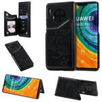 For Huawei Mate30 Pro Butterfly Embossing Pattern Shockproof Protective Case with Holder & Card Slots & Photo Frame(Black)