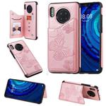 For Huawei Mate30 Butterfly Embossing Pattern Shockproof Protective Case with Holder & Card Slots & Photo Frame(Rose Gold)