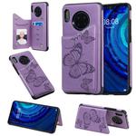 For Huawei Mate30 Butterfly Embossing Pattern Shockproof Protective Case with Holder & Card Slots & Photo Frame(Purple)