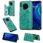 For Huawei Mate30 Butterfly Embossing Pattern Shockproof Protective Case with Holder & Card Slots & Photo Frame(Green)