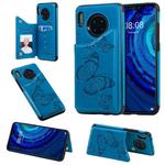 For Huawei Mate30 Butterfly Embossing Pattern Shockproof Protective Case with Holder & Card Slots & Photo Frame(Blue)