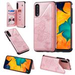 For Galaxy A50 Butterfly Embossing Pattern Shockproof Protective Case with Holder & Card Slots & Photo Frame(Rose Gold)
