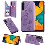 For Galaxy A50 Butterfly Embossing Pattern Shockproof Protective Case with Holder & Card Slots & Photo Frame(Purple)