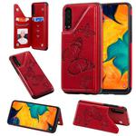 For Galaxy A50 Butterfly Embossing Pattern Shockproof Protective Case with Holder & Card Slots & Photo Frame(Red)
