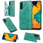 For Galaxy A50 Butterfly Embossing Pattern Shockproof Protective Case with Holder & Card Slots & Photo Frame(Green)