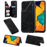 For Galaxy A50 Butterfly Embossing Pattern Shockproof Protective Case with Holder & Card Slots & Photo Frame(Black)