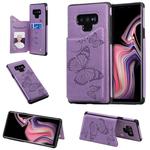 For Galaxy Note9 Butterfly Embossing Pattern Shockproof Protective Case with Holder & Card Slots & Photo Frame(Purple)