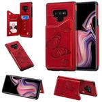 For Galaxy Note9 Butterfly Embossing Pattern Shockproof Protective Case with Holder & Card Slots & Photo Frame(Red)