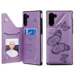 For Galaxy Note10 Butterfly Embossing Pattern Shockproof Protective Case with Holder & Card Slots & Photo Frame(Purple)