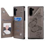 For Galaxy Note10 Butterfly Embossing Pattern Shockproof Protective Case with Holder & Card Slots & Photo Frame(Gray)