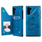 For Galaxy Note10 Butterfly Embossing Pattern Shockproof Protective Case with Holder & Card Slots & Photo Frame(Blue)