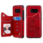 For Galaxy S8 Butterfly Embossing Pattern Shockproof Protective Case with Holder & Card Slots & Photo Frame(Red)