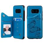 For Galaxy S8 Butterfly Embossing Pattern Shockproof Protective Case with Holder & Card Slots & Photo Frame(Blue)