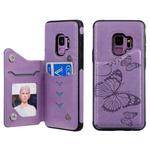 For Galaxy S9 Butterfly Embossing Pattern Shockproof Protective Case with Holder & Card Slots & Photo Frame(Purple)