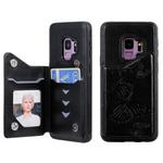 For Galaxy S9 Butterfly Embossing Pattern Shockproof Protective Case with Holder & Card Slots & Photo Frame(Black)