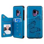 For Galaxy S9 Butterfly Embossing Pattern Shockproof Protective Case with Holder & Card Slots & Photo Frame(Blue)