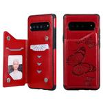 For Galaxy S10 5G Butterfly Embossing Pattern Shockproof Protective Case with Holder & Card Slots & Photo Frame(Red)