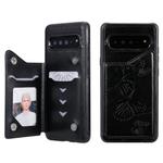 For Galaxy S10 5G Butterfly Embossing Pattern Shockproof Protective Case with Holder & Card Slots & Photo Frame(Black)