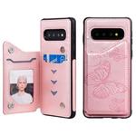 For Galaxy S10 Butterfly Embossing Pattern Shockproof Protective Case with Holder & Card Slots & Photo Frame(Rose Gold)