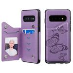 For Galaxy S10 Butterfly Embossing Pattern Shockproof Protective Case with Holder & Card Slots & Photo Frame(Purple)