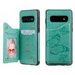 For Galaxy S10 Butterfly Embossing Pattern Shockproof Protective Case with Holder & Card Slots & Photo Frame(Green)