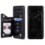 For Galaxy S10 Butterfly Embossing Pattern Shockproof Protective Case with Holder & Card Slots & Photo Frame(Black)