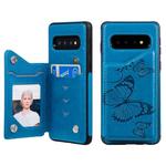 For Galaxy S10 Butterfly Embossing Pattern Shockproof Protective Case with Holder & Card Slots & Photo Frame(Blue)