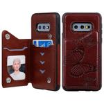 For Galaxy S10E Butterfly Embossing Pattern Shockproof Protective Case with Holder & Card Slots & Photo Frame(Brown)