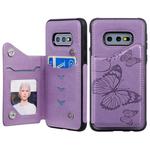For Galaxy S10E Butterfly Embossing Pattern Shockproof Protective Case with Holder & Card Slots & Photo Frame(Purple)