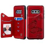 For Galaxy S10E Butterfly Embossing Pattern Shockproof Protective Case with Holder & Card Slots & Photo Frame(Red)