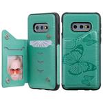 For Galaxy S10E Butterfly Embossing Pattern Shockproof Protective Case with Holder & Card Slots & Photo Frame(Green)