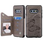 For Galaxy S10E Butterfly Embossing Pattern Shockproof Protective Case with Holder & Card Slots & Photo Frame(Gray)