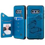For Galaxy S10E Butterfly Embossing Pattern Shockproof Protective Case with Holder & Card Slots & Photo Frame(Blue)