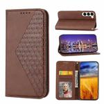 For Samsung Galaxy S23+ 5G Cubic Grid Calf Texture Magnetic Leather Phone Case(Brown)