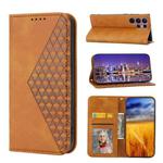 For Samsung Galaxy S23 Ultra 5G Cubic Grid Calf Texture Magnetic Leather Phone Case(Yellow)