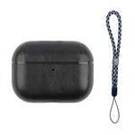 For AirPods Pro 2 Wireless Earphone Leather Shockproof Protective Case with Lanyard(Black)
