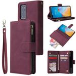 For Huawei P40 Multifunctional Horizontal Flip Leather Case, with Card Slot & Holder & Zipper Wallet & Photo Frame(Red Wine)