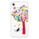 For iPhone SE 2022 / SE 2020 Shockproof Painted Transparent TPU Protective Case(Tree and Cat)