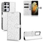 For Samsung Galaxy S21 Ultra 5G Honeycomb Dot Texture Leather Phone Case(Silver)