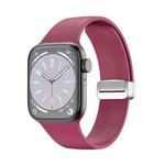 Folding Buckle Silicone Watch Band For Apple Watch Series 8&7 45mm / SE 2&6&SE&5&4 44mm / 3&2&1 42mm(Wine Red)