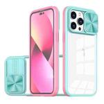 For iPhone 14 Pro 360 Full Body Sliding Camshield Phone Case(Blue Pink)