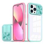 For iPhone 14 Pro Max 360 Full Body Sliding Camshield Phone Case(Blue Pink)