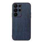 For Samsung Galaxy S23 Ultra 5G Wood Texture PU Phone Case(Blue)