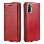 For Xiaomi Poco M5s 4G/Redmi Note 11 SE India Grid Texture Magnetic Flip Leather Phone Case(Red)